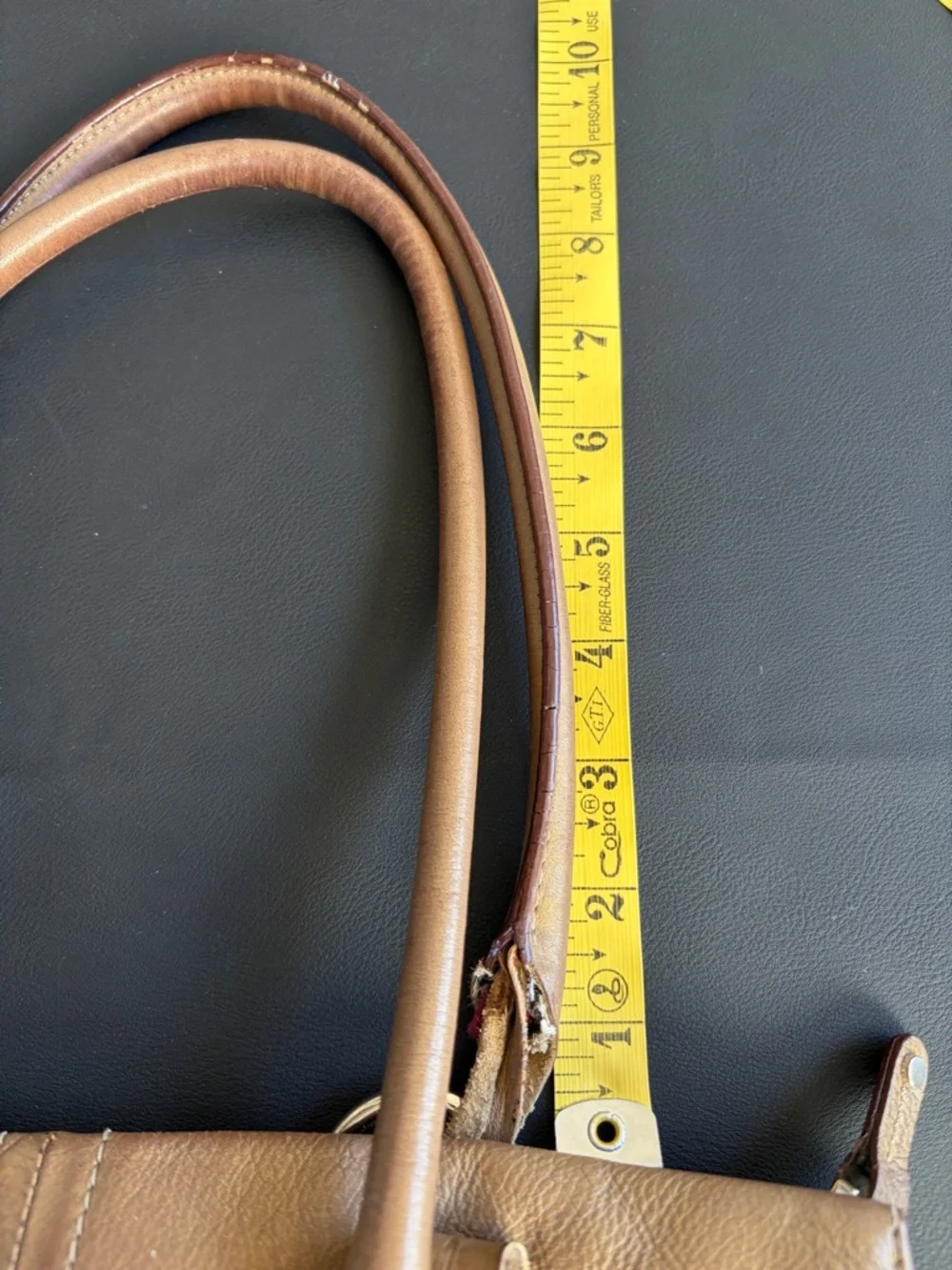 Tignanello Leather Tote Bag Brown Gold Silver Striped Shoulder Bag